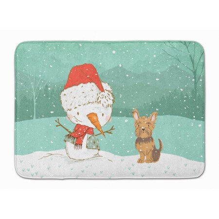 Carolines Treasures Yorkie Cropped Ears Snowman Christmas Machine Washable Memory Foam Mat CK2098RUG